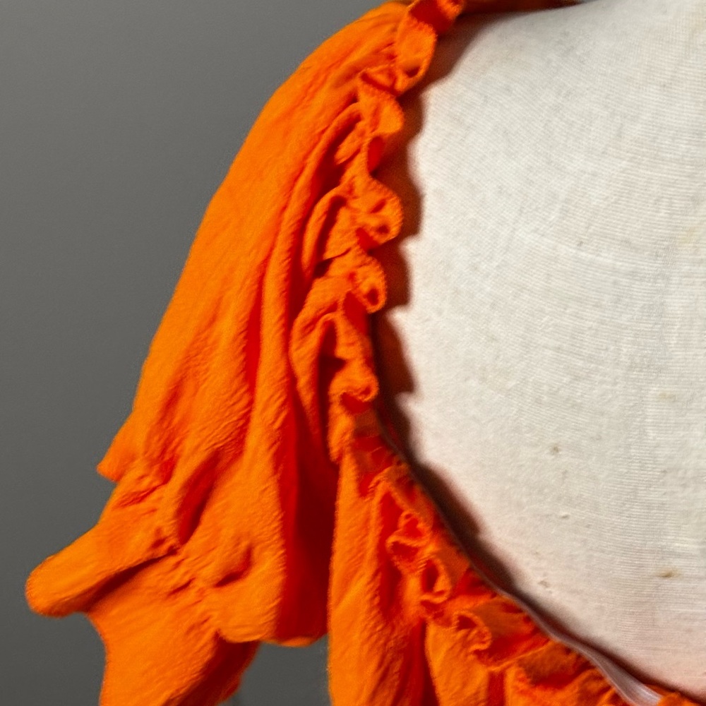 SHEIN Bright Orange Puff-Sleeve Peasant Top - Picture 6 of 6